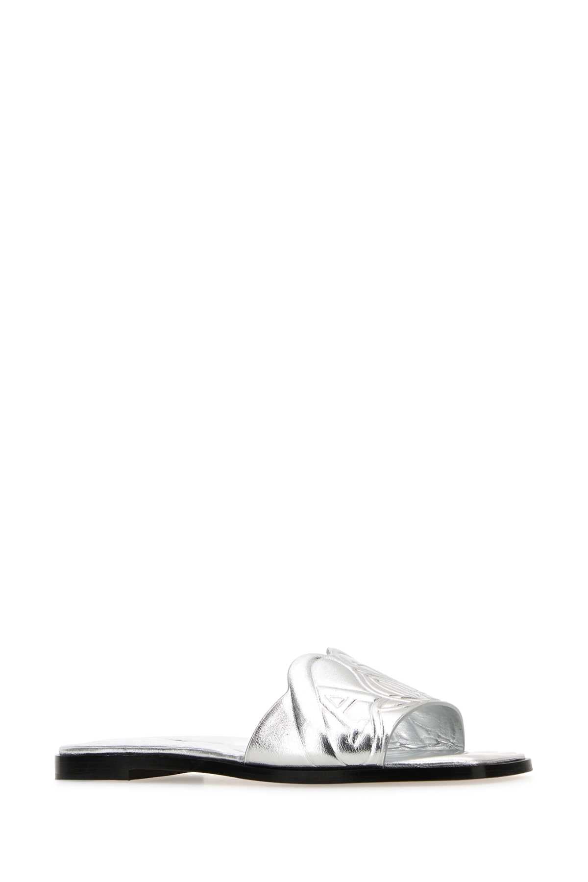 Alexander Mcqueen Women Silver Leather Slippers