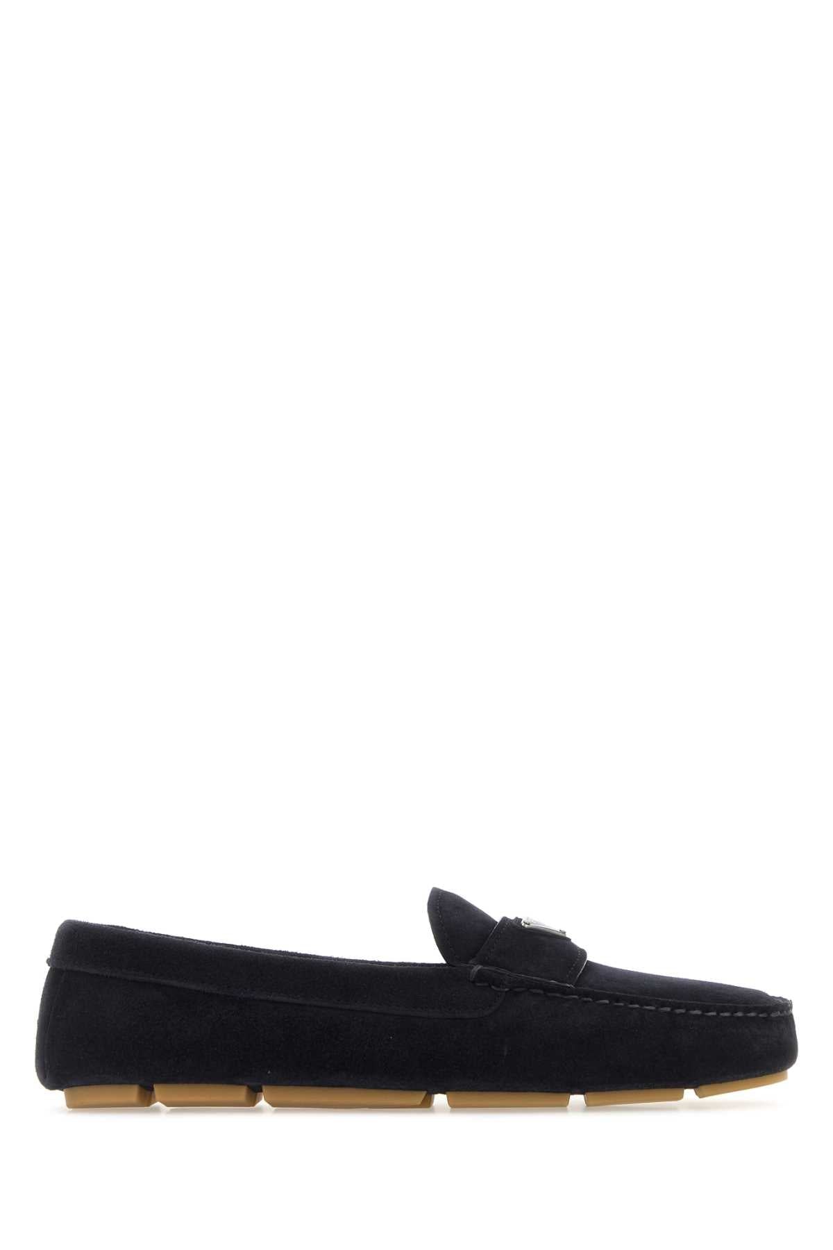 Prada Men Dark Blue Suede Loafers Luosophy