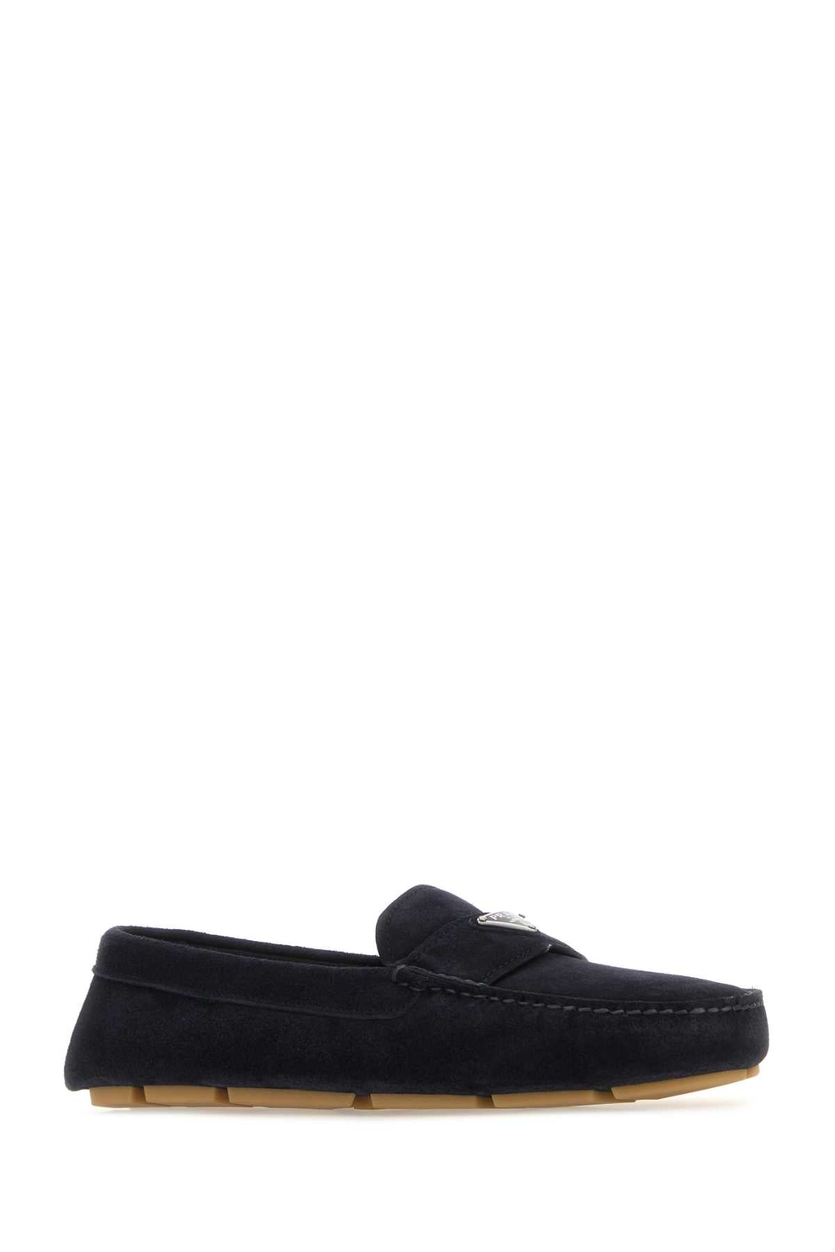 Prada Men Dark Blue Suede Loafers Luosophy