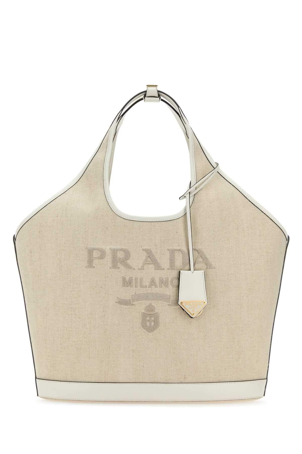 Prada Women Sand Canvas Shopping Bag Luosophy