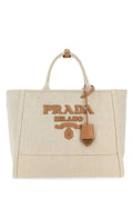 Prada Women Sand Canvas Shopping Bag Luosophy