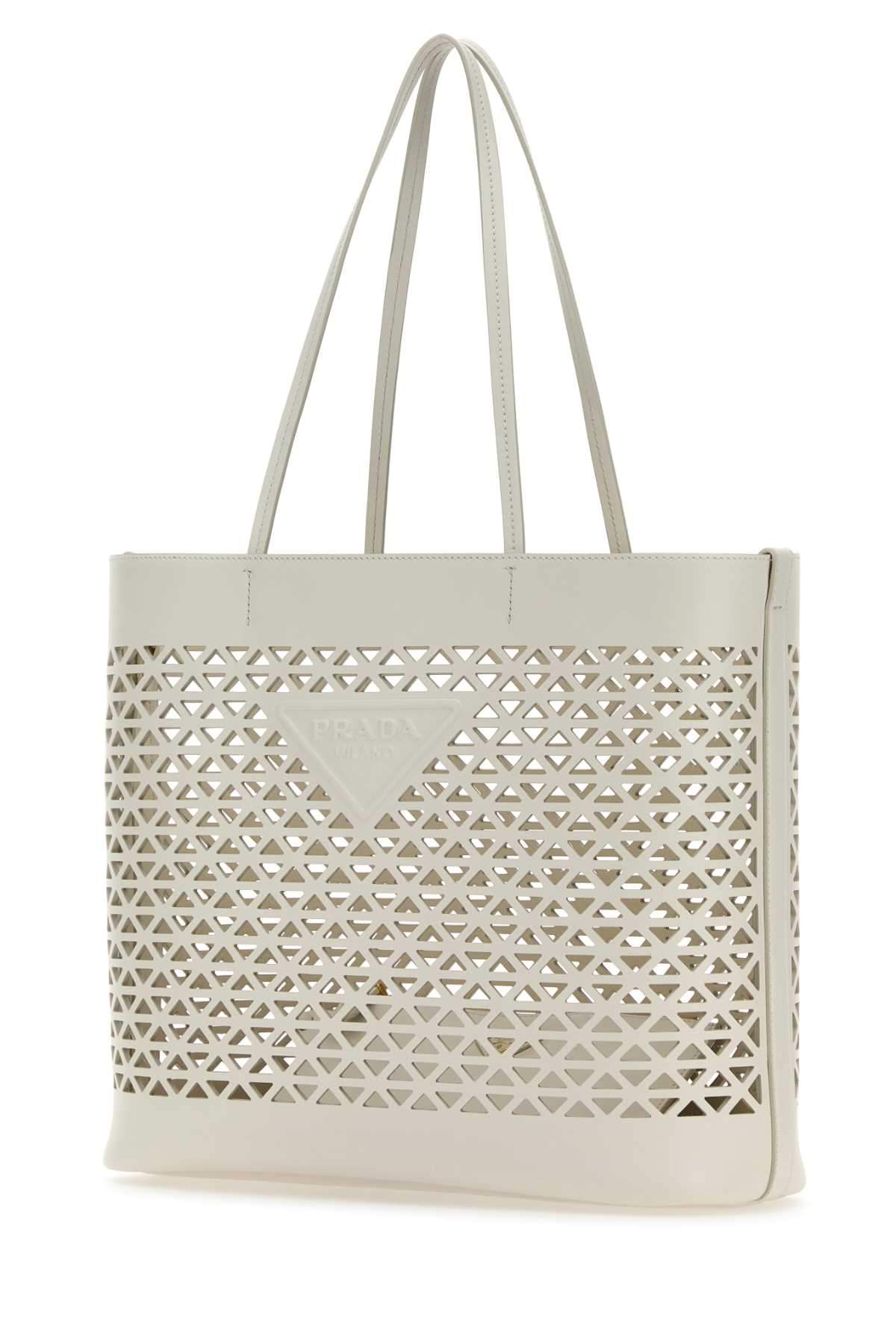 Prada Women White Leather Shopping Bag Luosophy