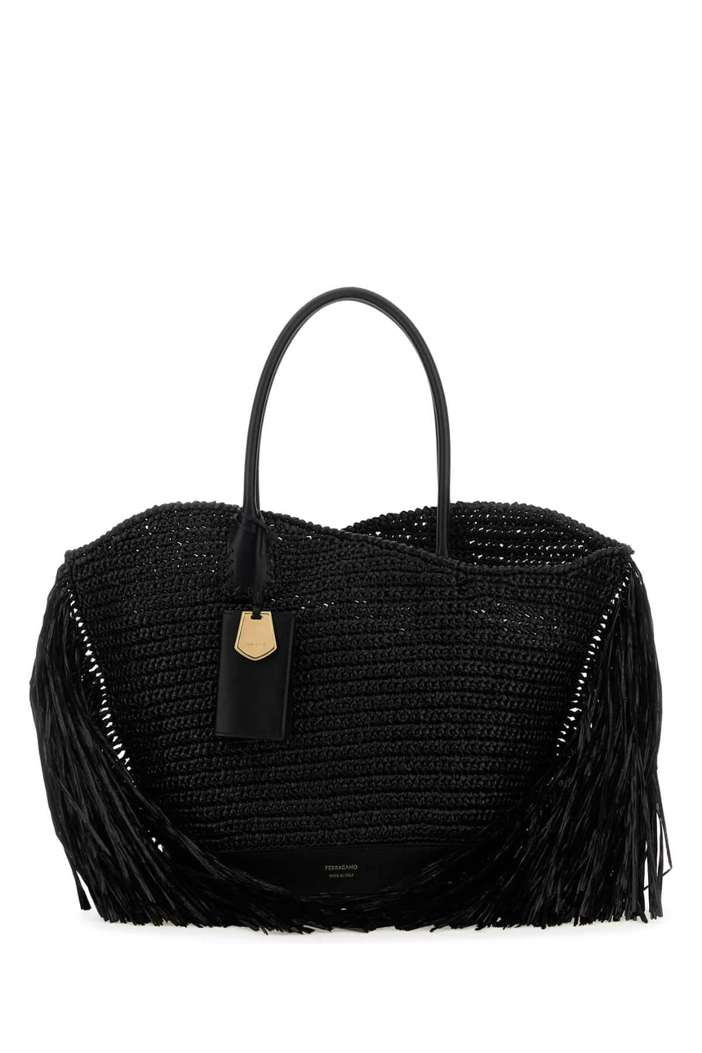 Salvatore Ferragamo Women Black Raffia And Leather Big Shopping Bag Luosophy
