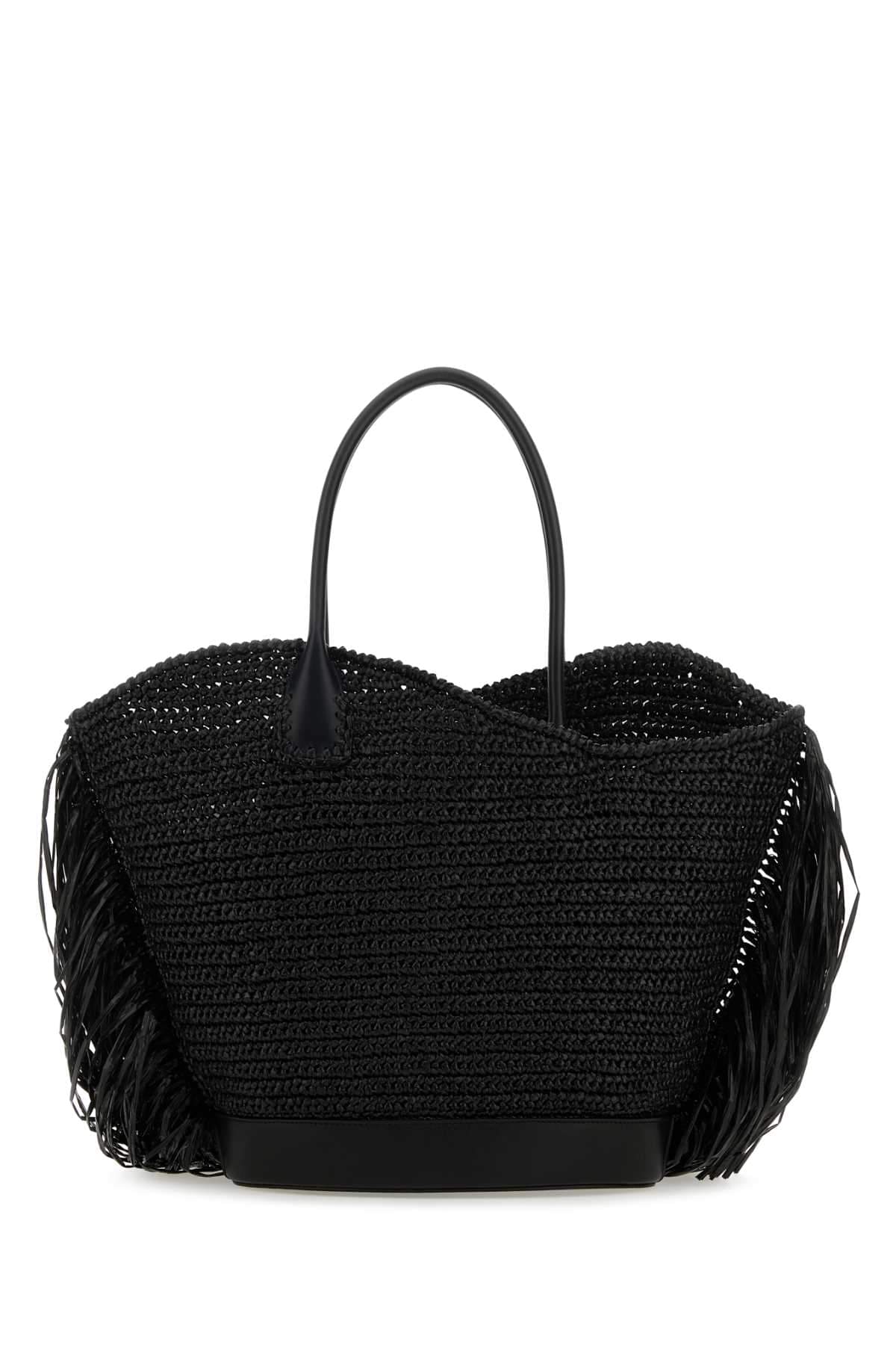 Salvatore Ferragamo Women Black Raffia And Leather Big Shopping Bag Luosophy