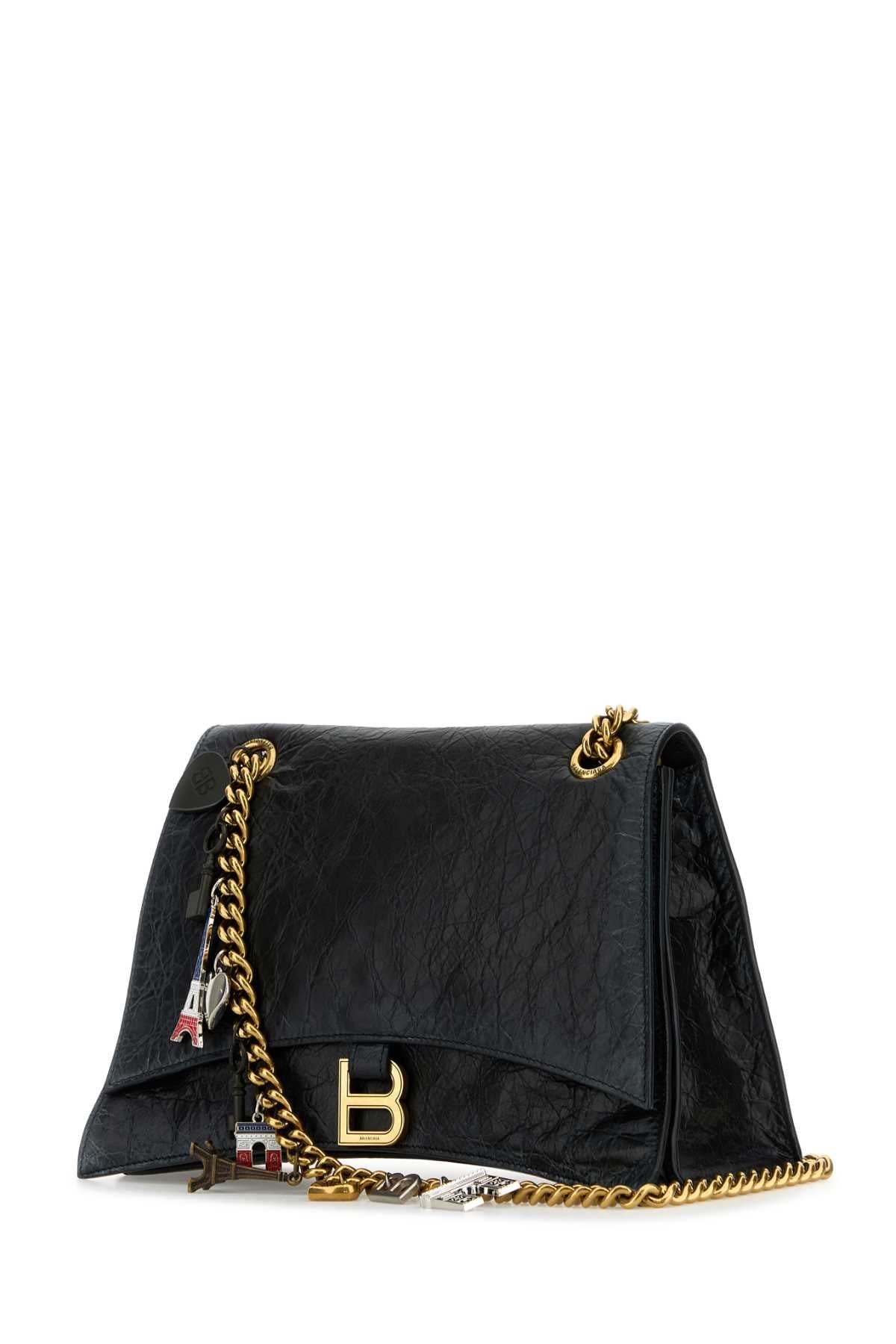 Balenciaga Women Black Leather Medium Crush Chain Shoulder Bag