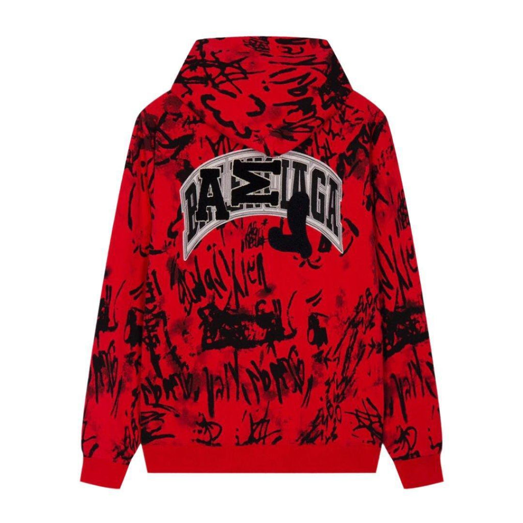 Balenciaga Skater Graffiti Zip Up Hoodie Red Banlieue91