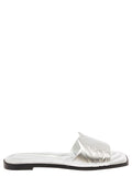 Alexander Mcqueen Women Metallic Flat Sandals With Embossed Motif In Metallic Leather Woman