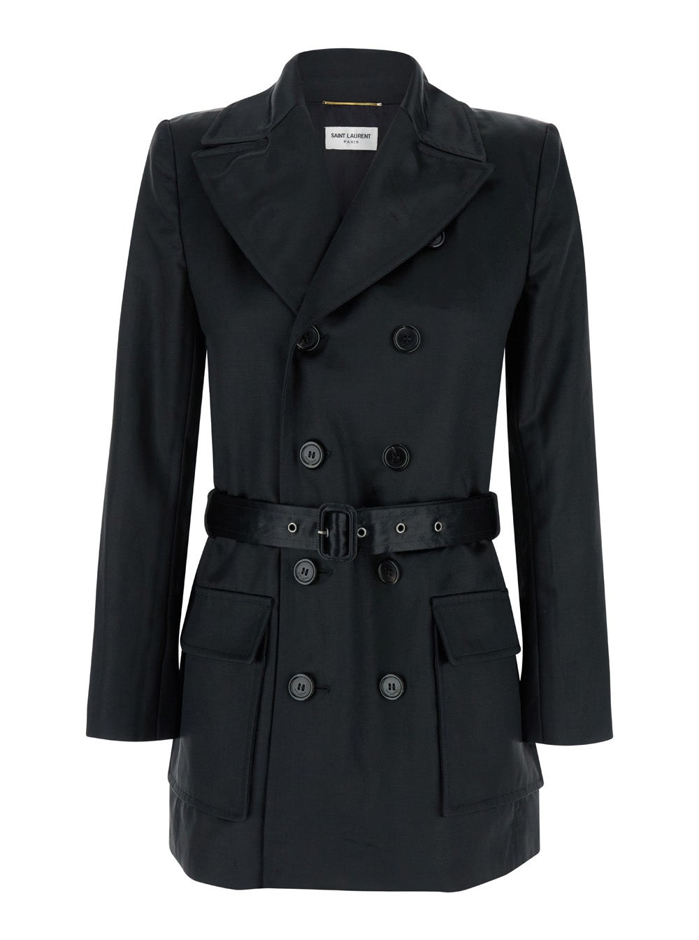 Saint Laurent Women Black Double-Breasted Jacket In Cotton Woman
