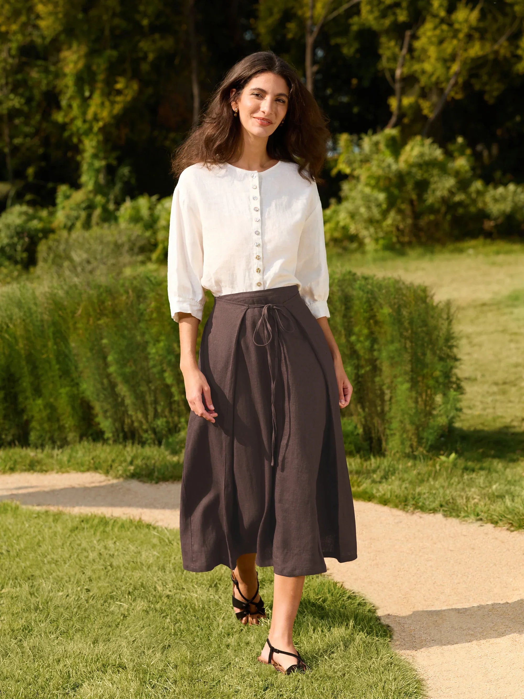 100% Linen Button-Front Drop Shoulder Shirt EASTER LINTICO