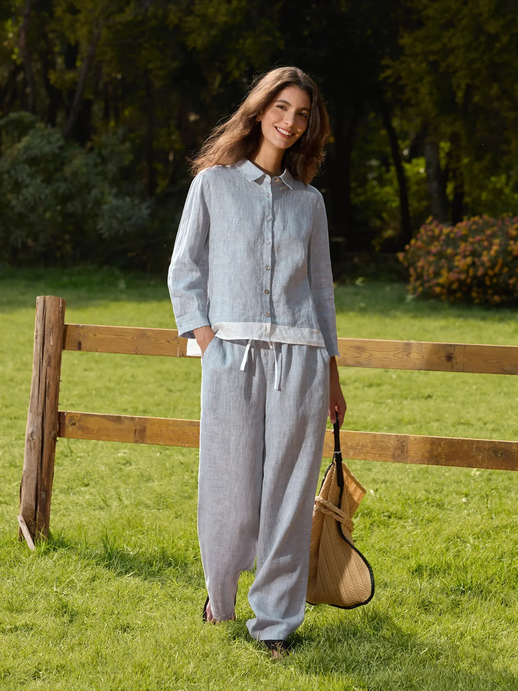 100% Linen Buttoned Closure Color-Blocked Shirt JANICE LINTICO