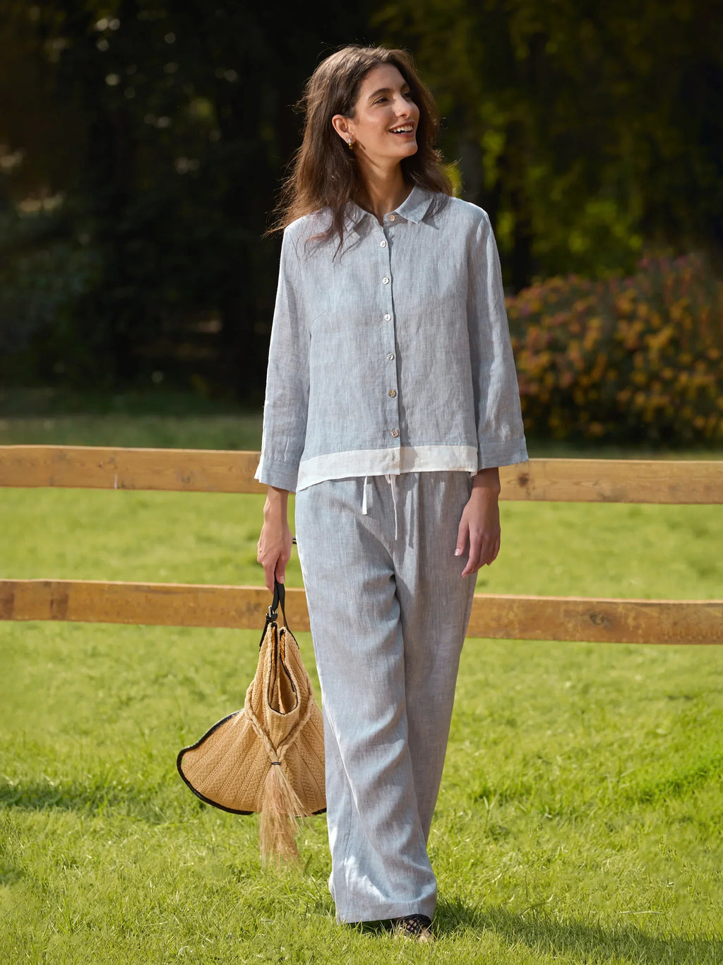 100% Linen Buttoned Closure Color-Blocked Shirt JANICE LINTICO