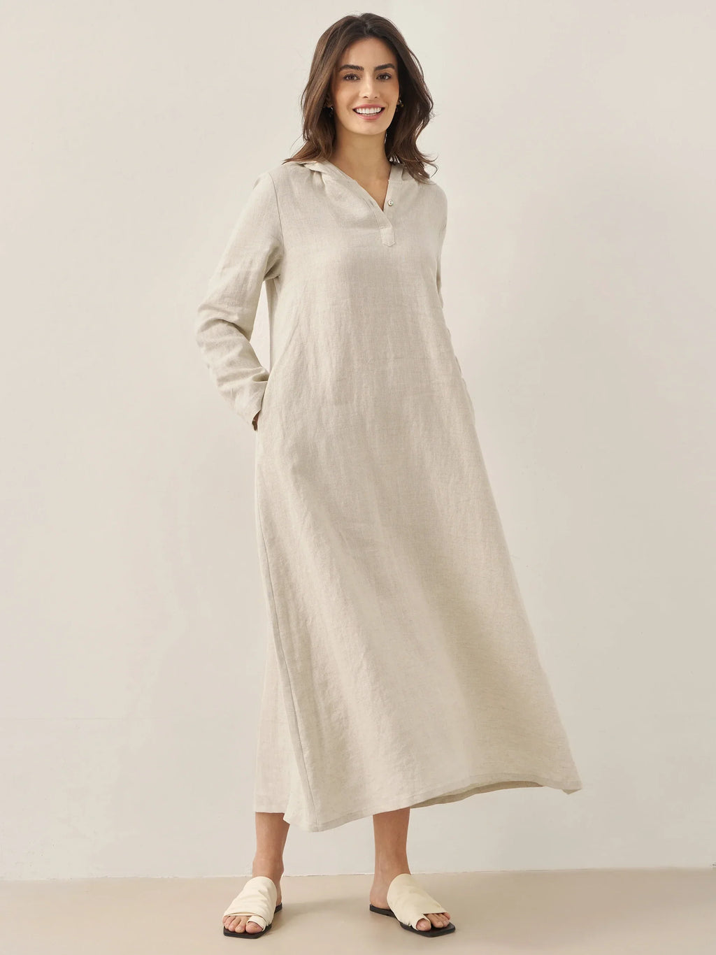 100% Linen Hooded Pullover Midi Dress REBECCA LINTICO