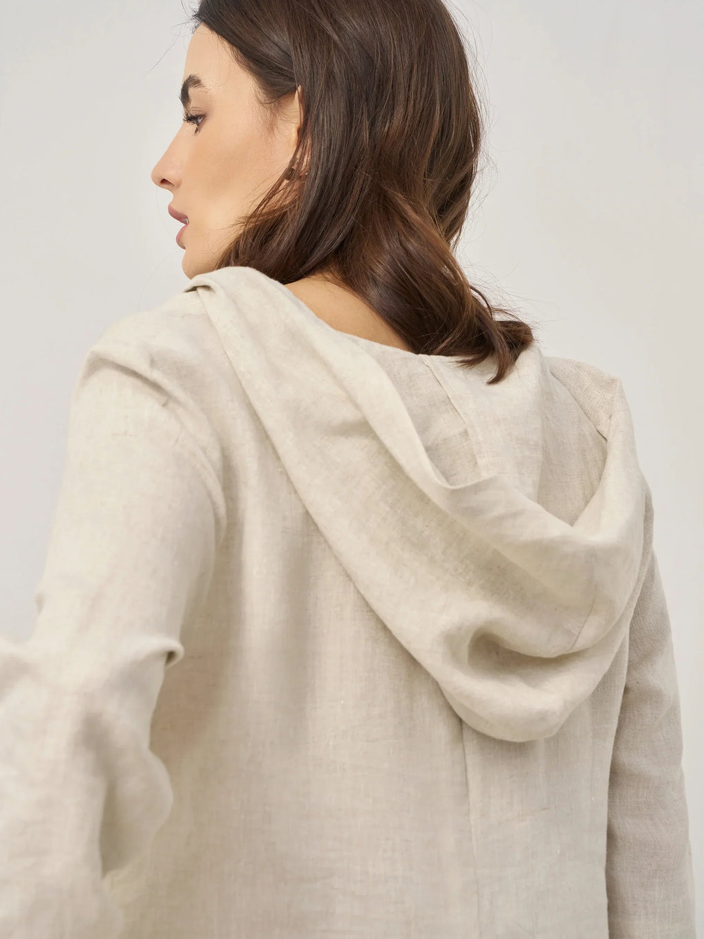 100% Linen Hooded Pullover Midi Dress REBECCA LINTICO