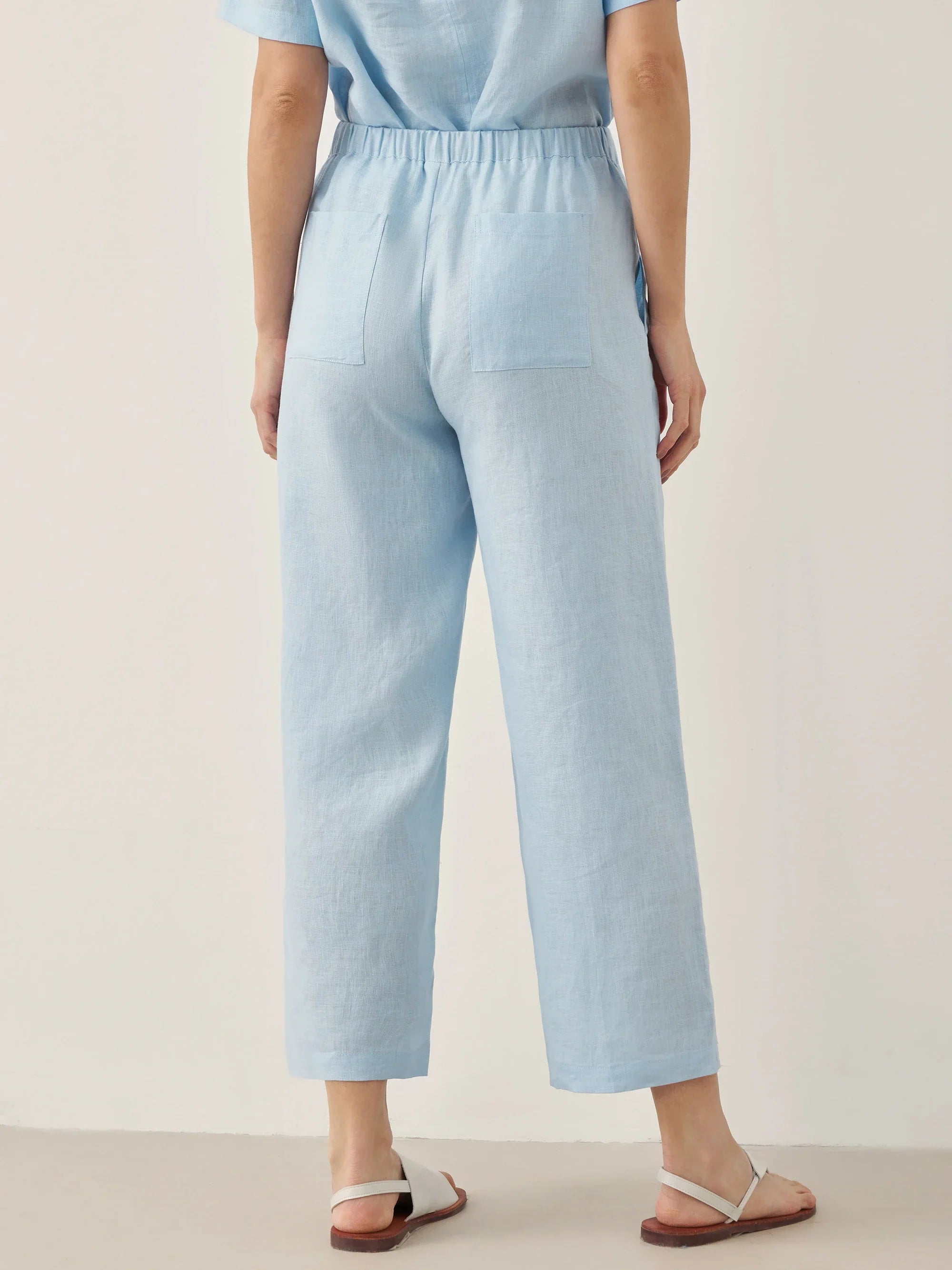 100% Linen Short-Sleeve Round Neck Button Detail Top & Pants Set JOSIE LINTICO