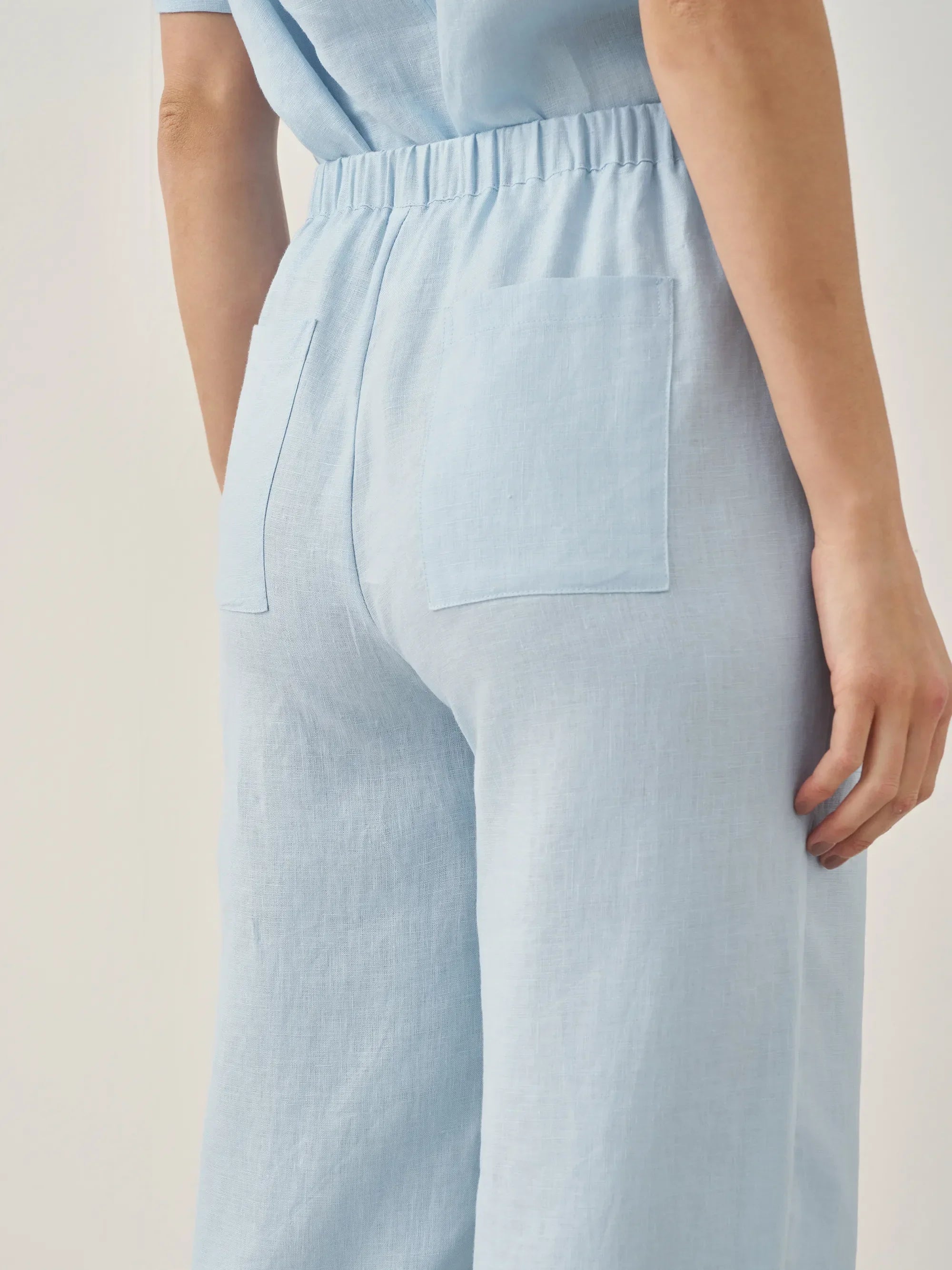 100% Linen Short-Sleeve Round Neck Button Detail Top & Pants Set JOSIE LINTICO