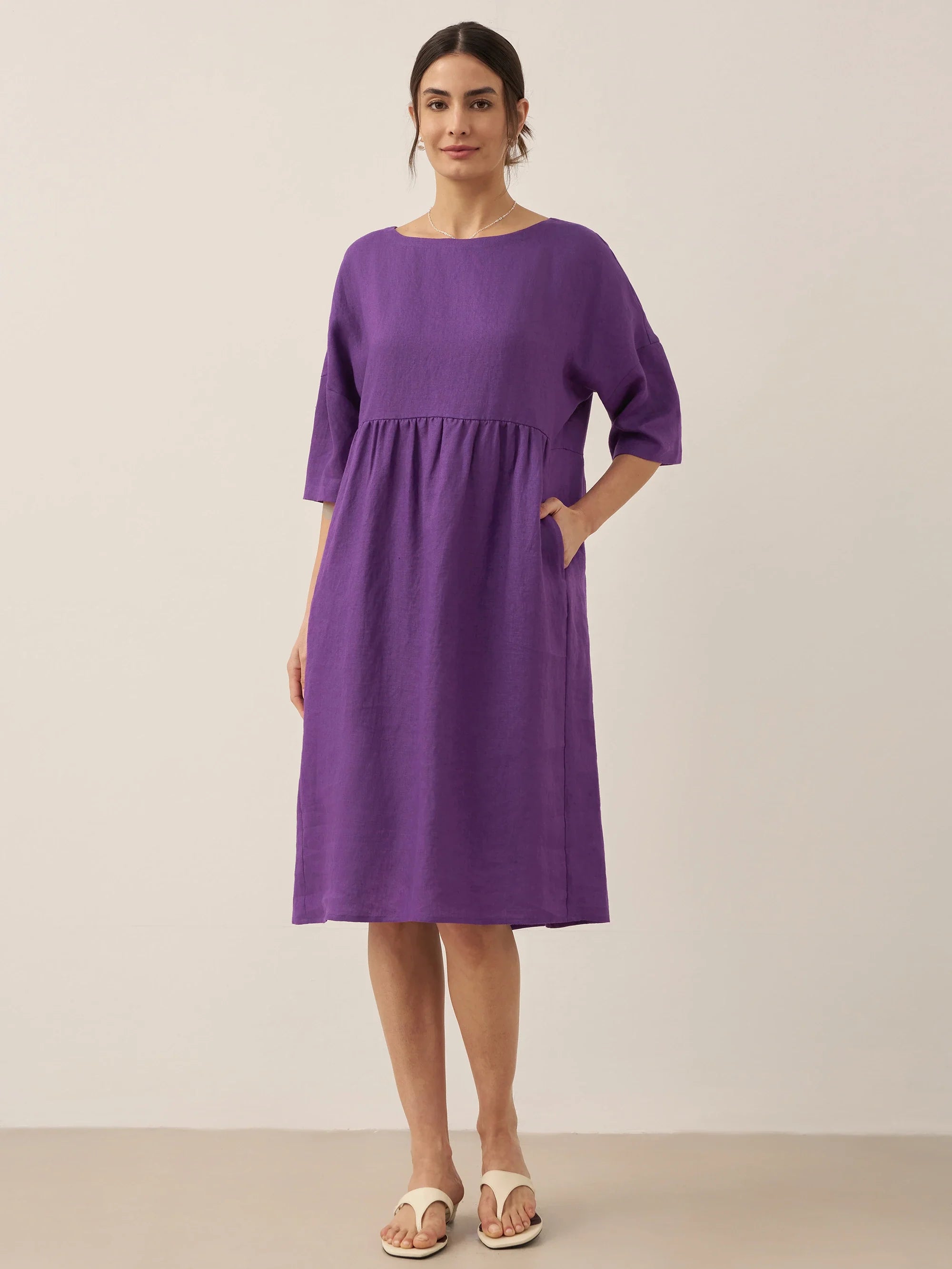 100% Linen A-Line Midi Dress VALENCIA LINTICO