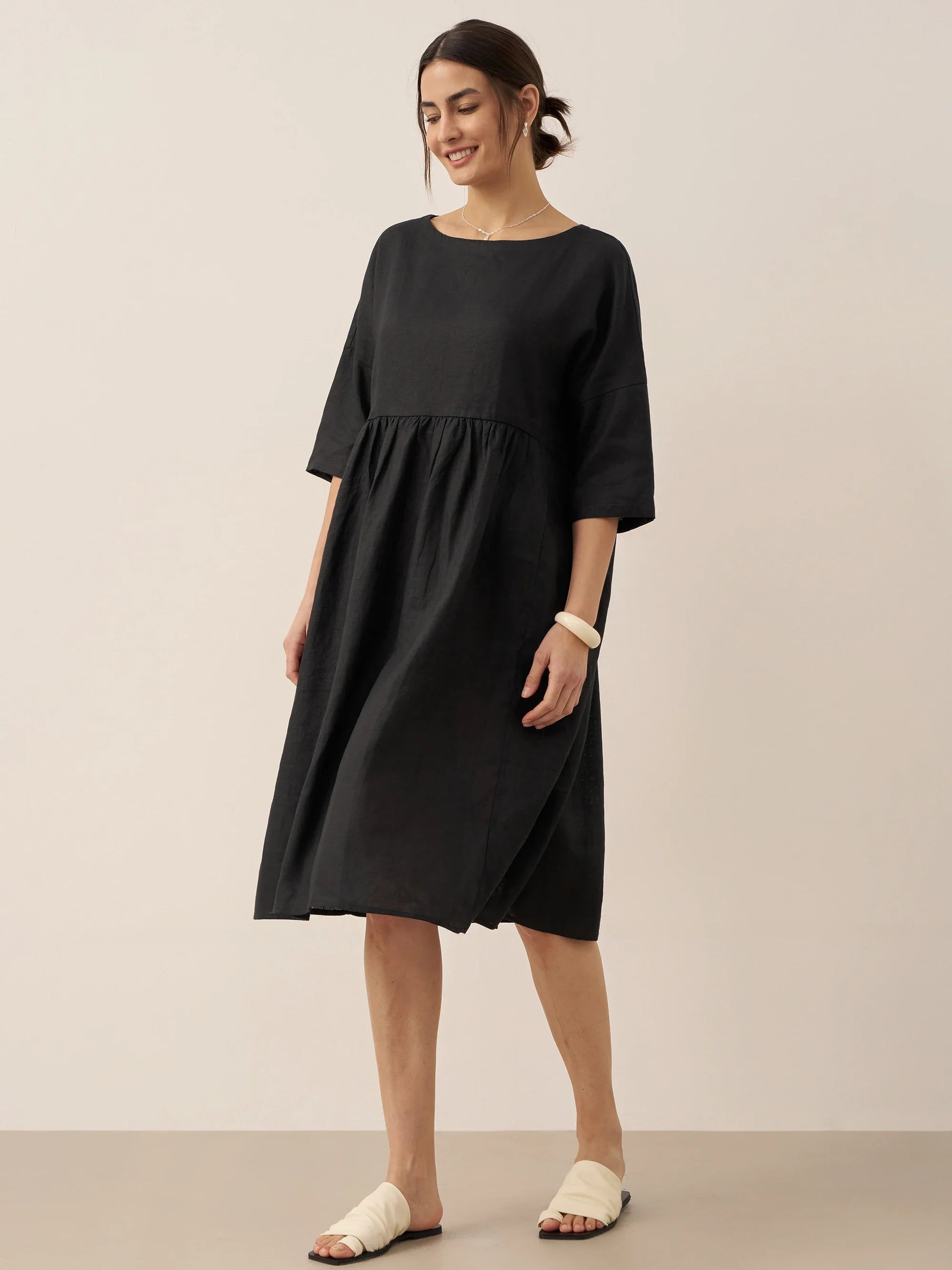 100% Linen A-Line Midi Dress VALENCIA LINTICO