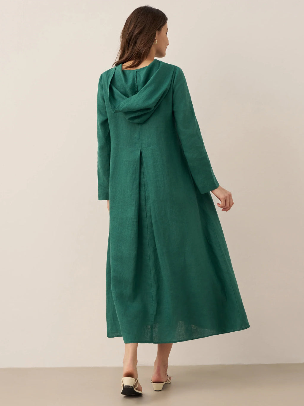 100% Linen Hooded Pullover Midi Dress REBECCA LINTICO