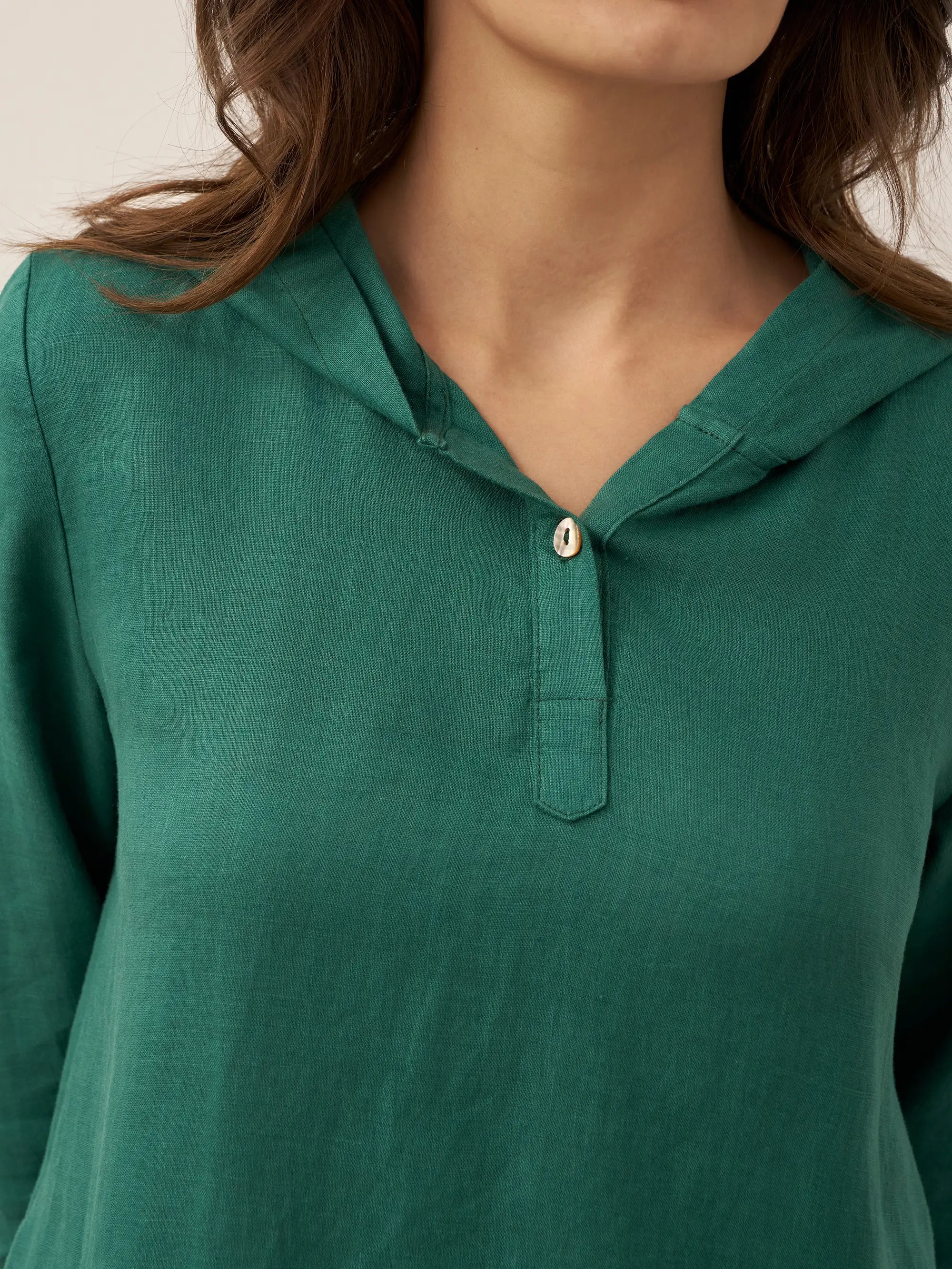 100% Linen Hooded Pullover Midi Dress REBECCA LINTICO