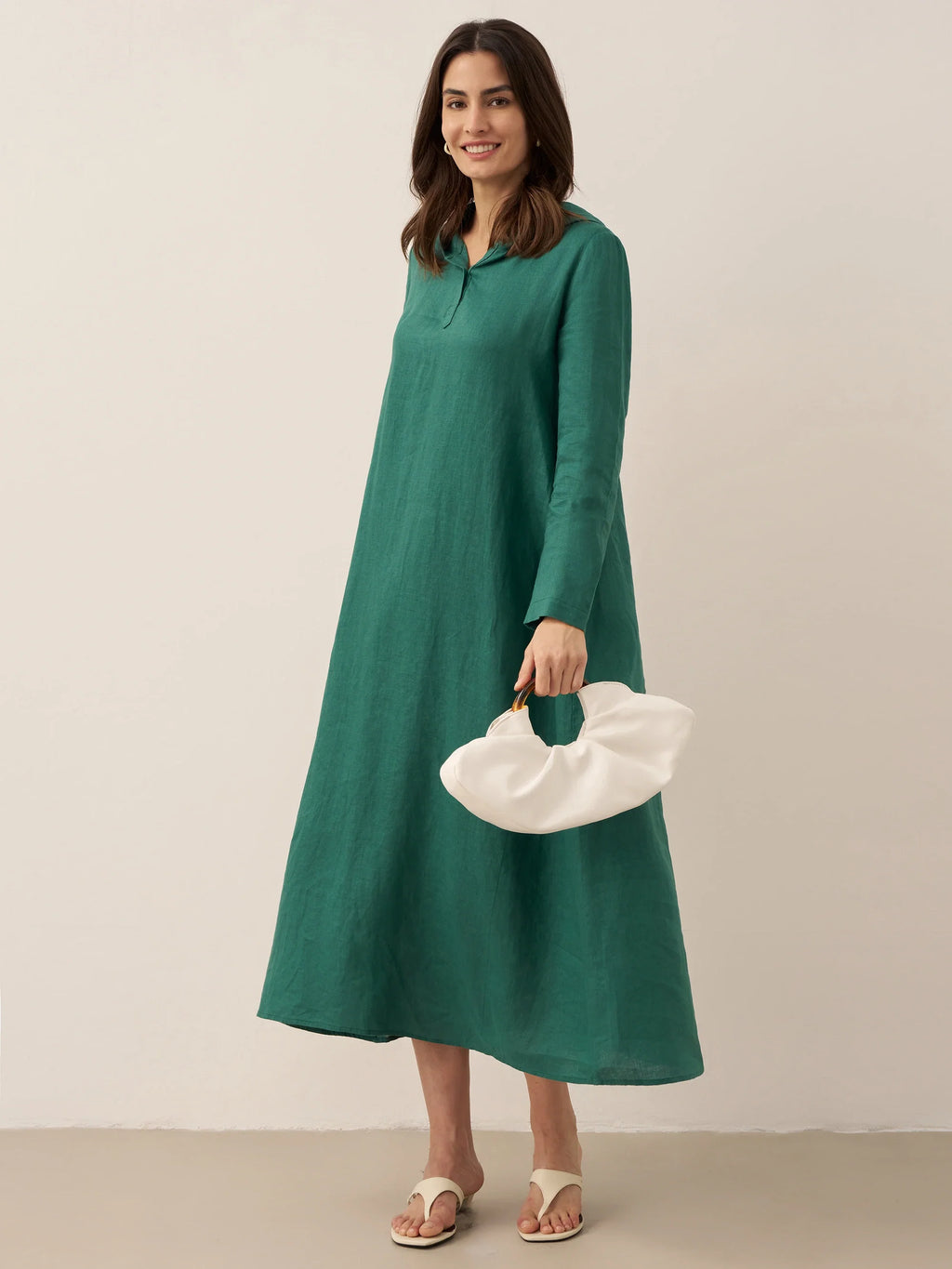 100% Linen Hooded Pullover Midi Dress REBECCA LINTICO