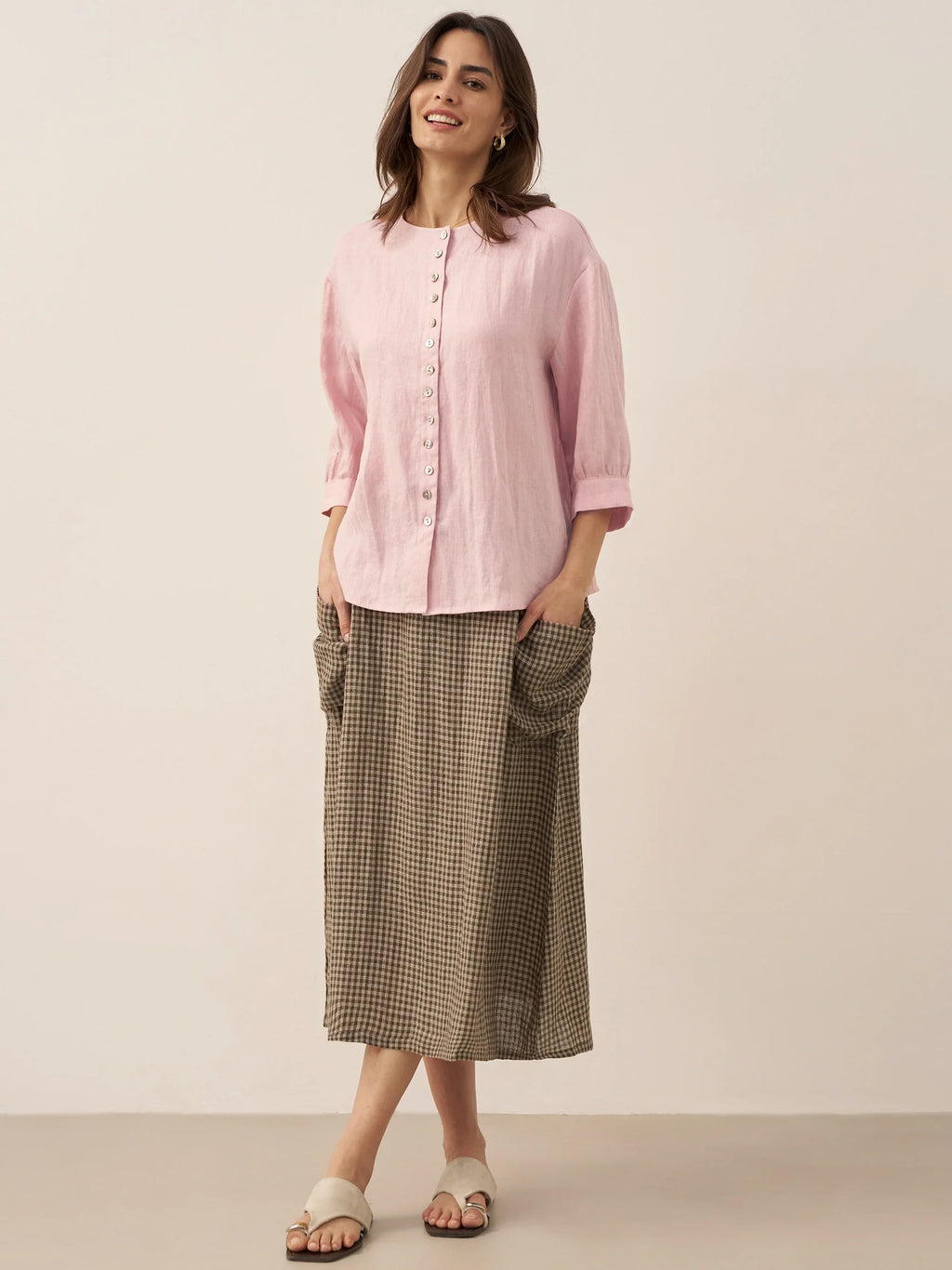 100% Linen Button-Front Drop Shoulder Shirt EASTER LINTICO