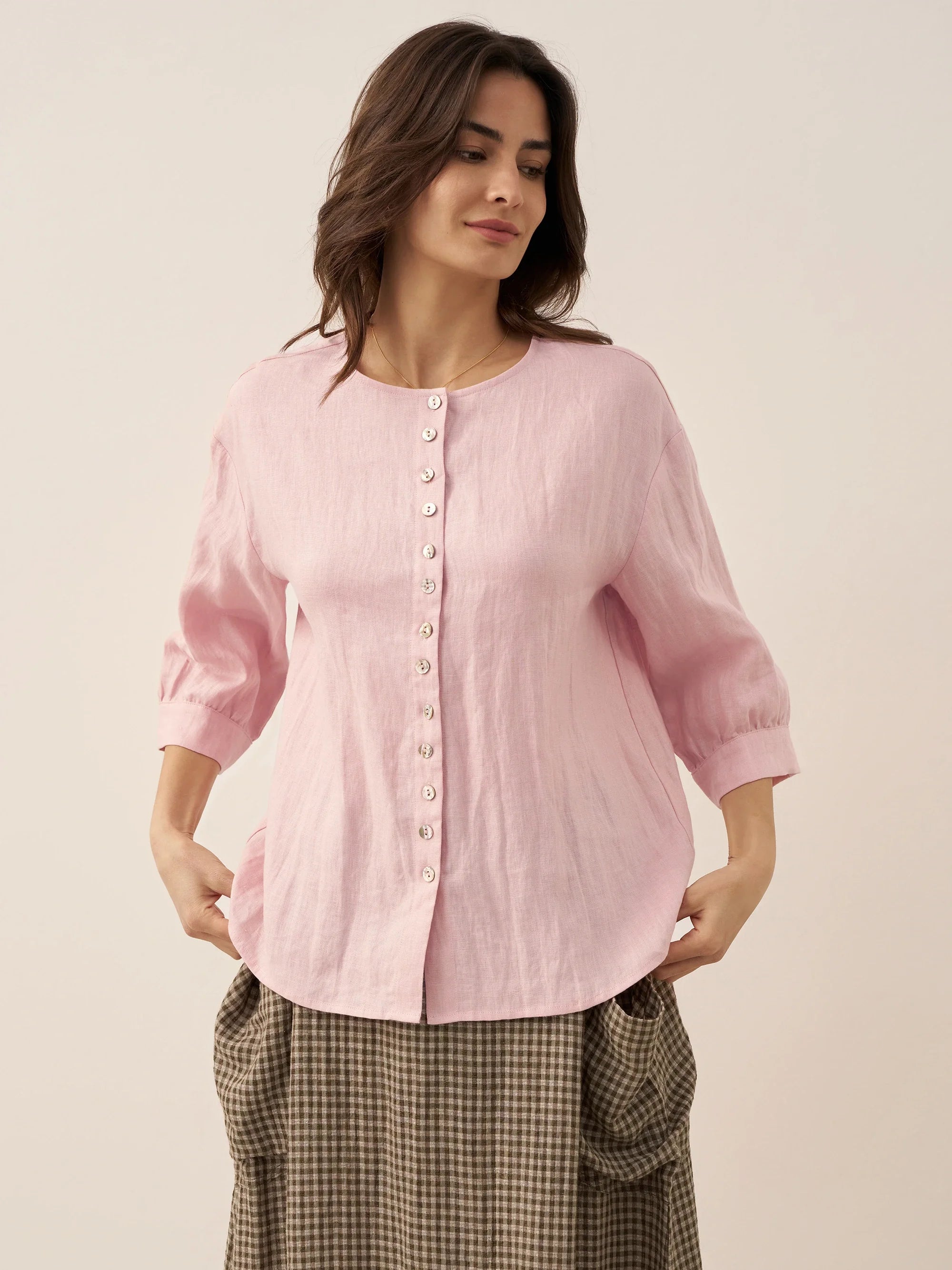 100% Linen Button-Front Drop Shoulder Shirt EASTER LINTICO
