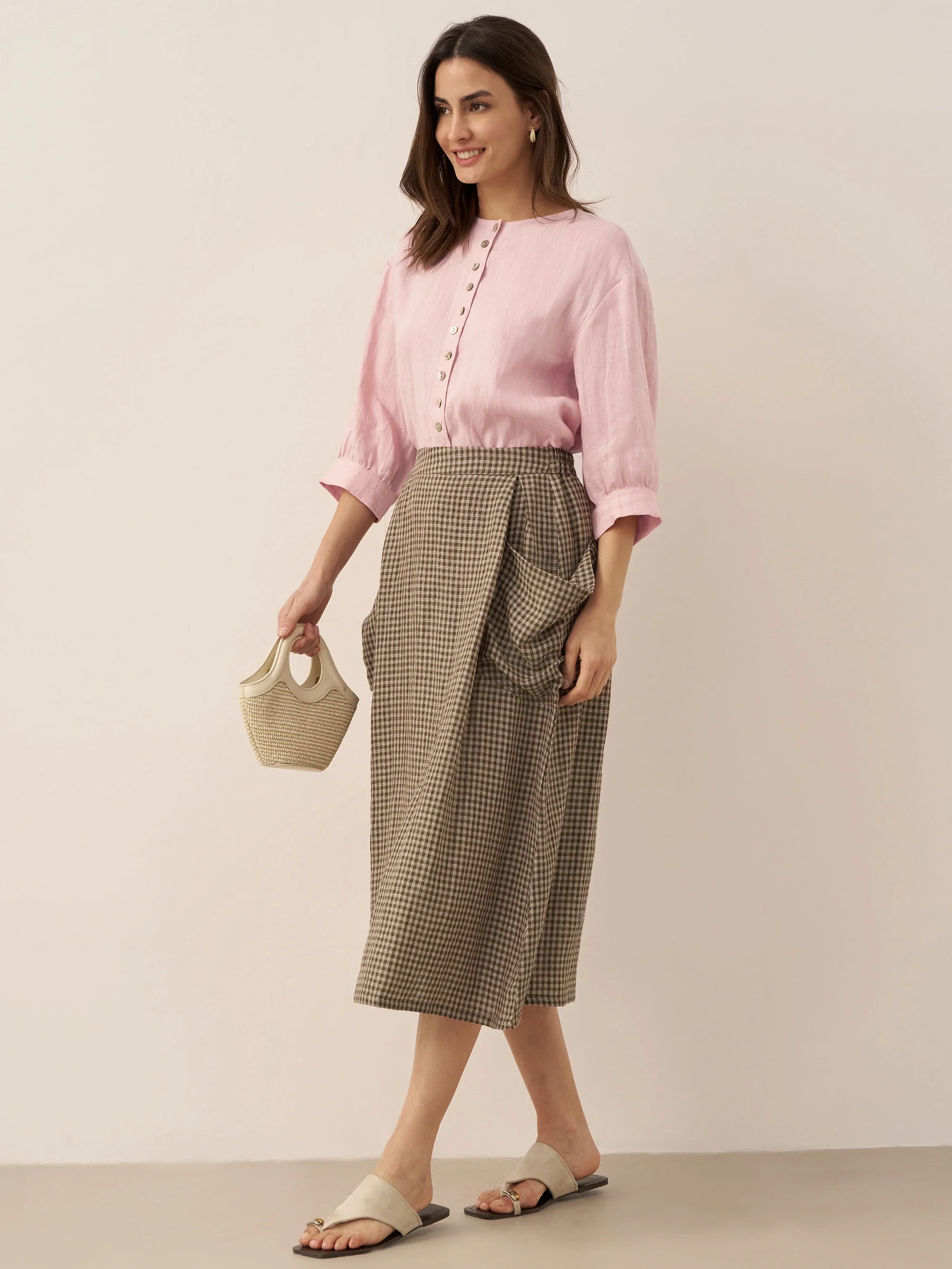100% Linen Button-Front Drop Shoulder Shirt EASTER LINTICO