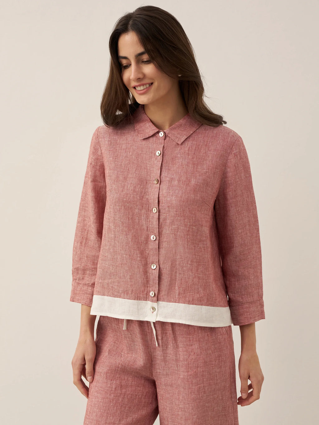 100% Linen Buttoned Closure Color-Blocked Shirt JANICE LINTICO