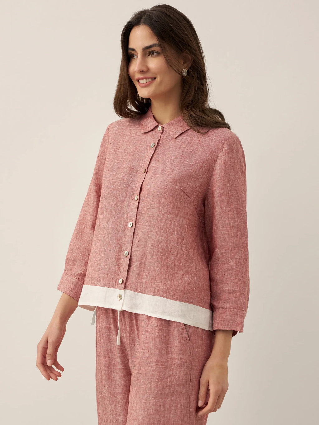 100% Linen Buttoned Closure Color-Blocked Shirt JANICE LINTICO