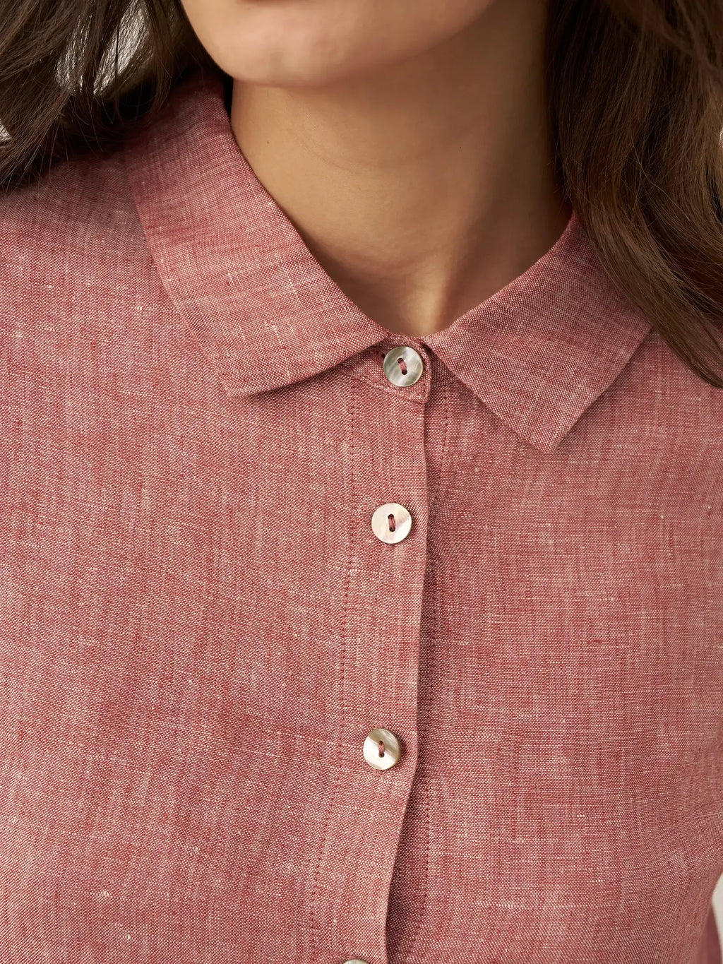 100% Linen Buttoned Closure Color-Blocked Shirt JANICE LINTICO