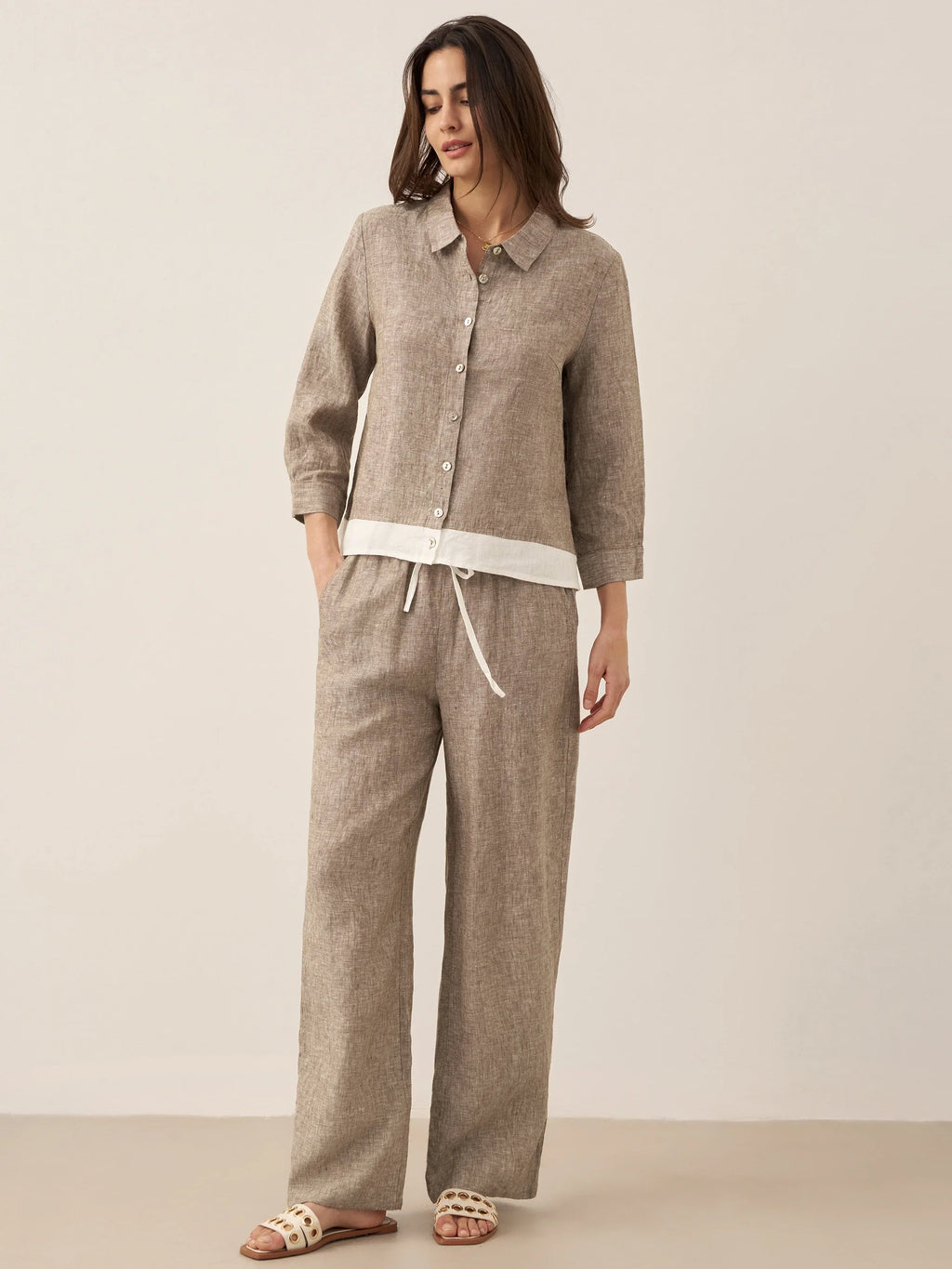 100% Linen Buttoned Closure Color-Blocked Shirt JANICE LINTICO