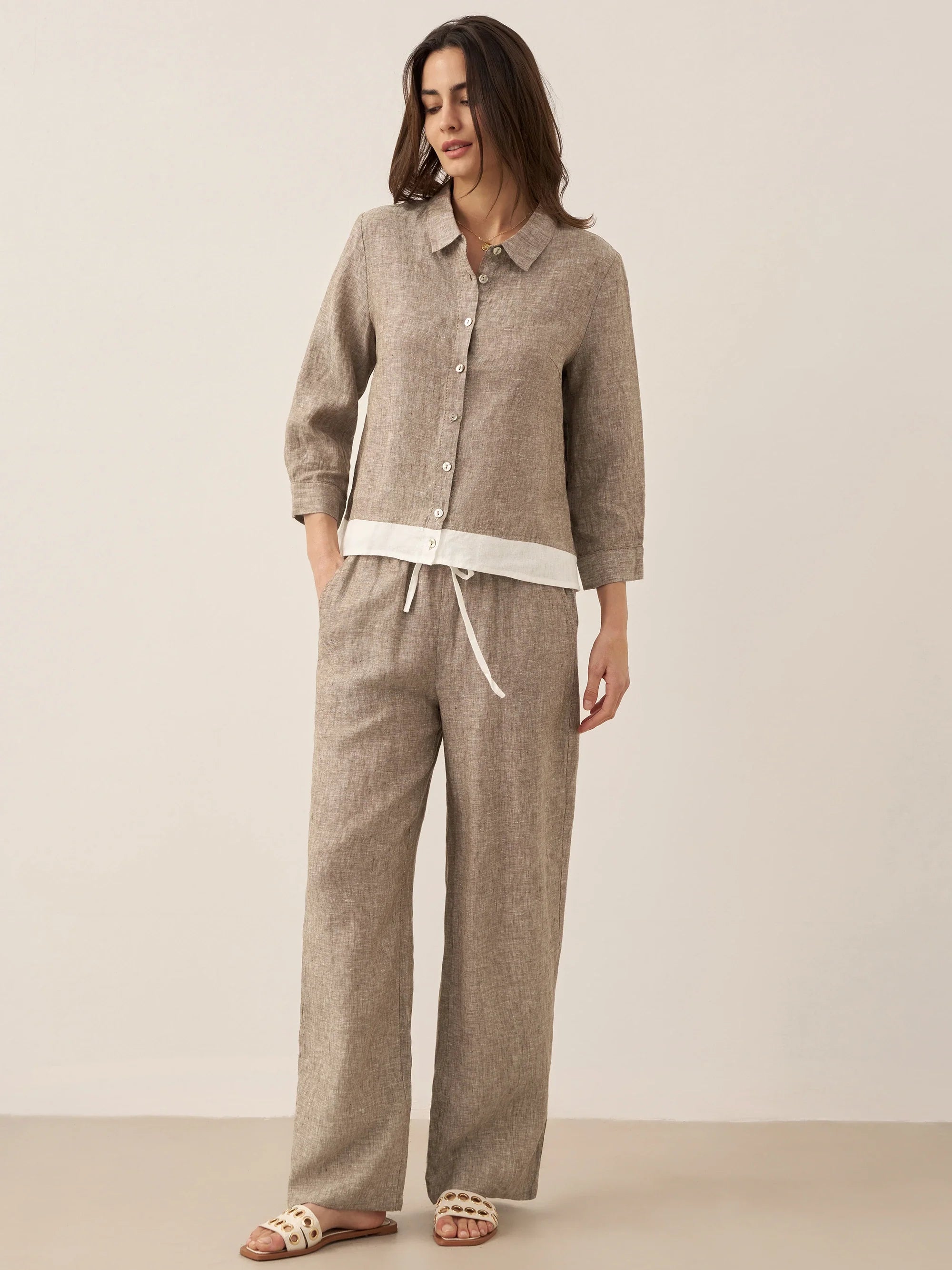 100% Linen Buttoned Closure Color-Blocked Shirt JANICE LINTICO