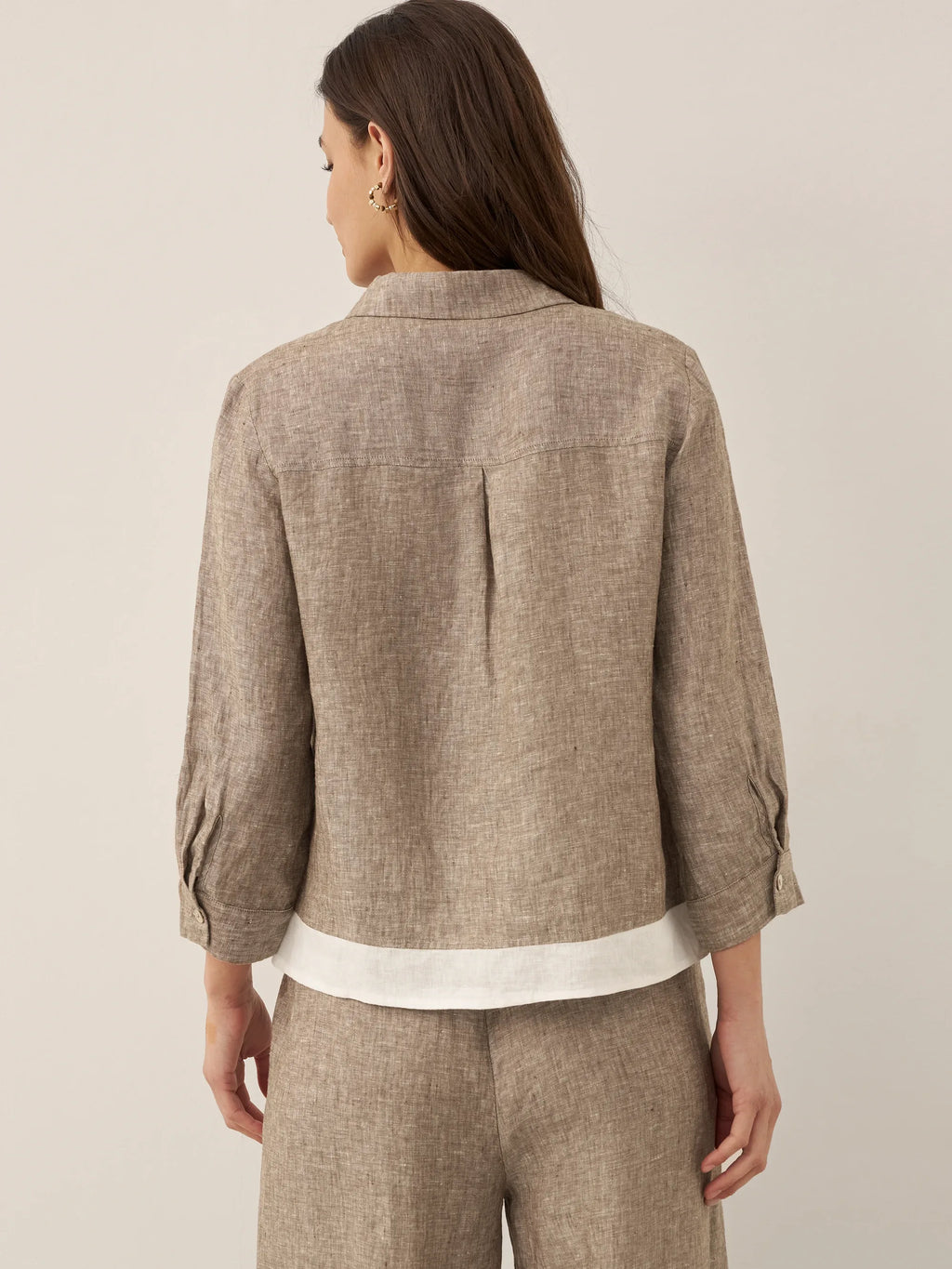 100% Linen Buttoned Closure Color-Blocked Shirt JANICE LINTICO