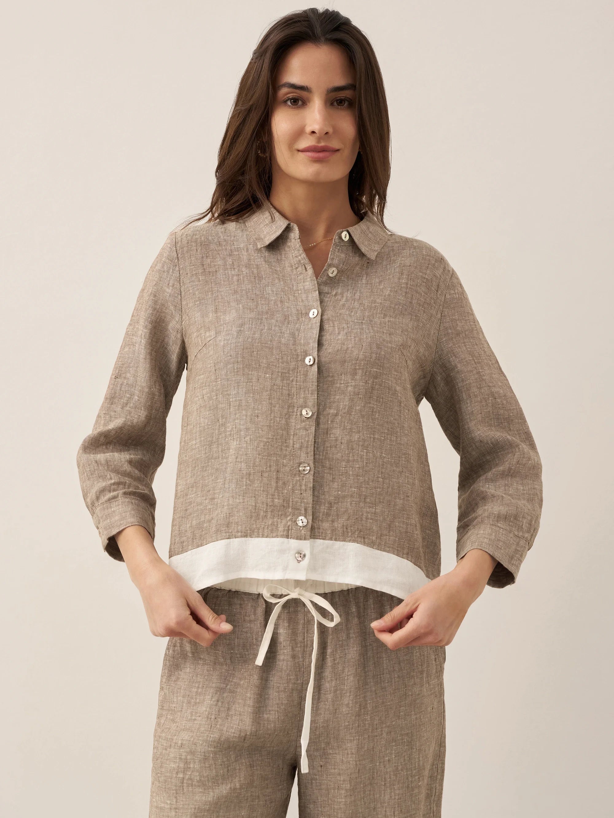 100% Linen Buttoned Closure Color-Blocked Shirt JANICE LINTICO