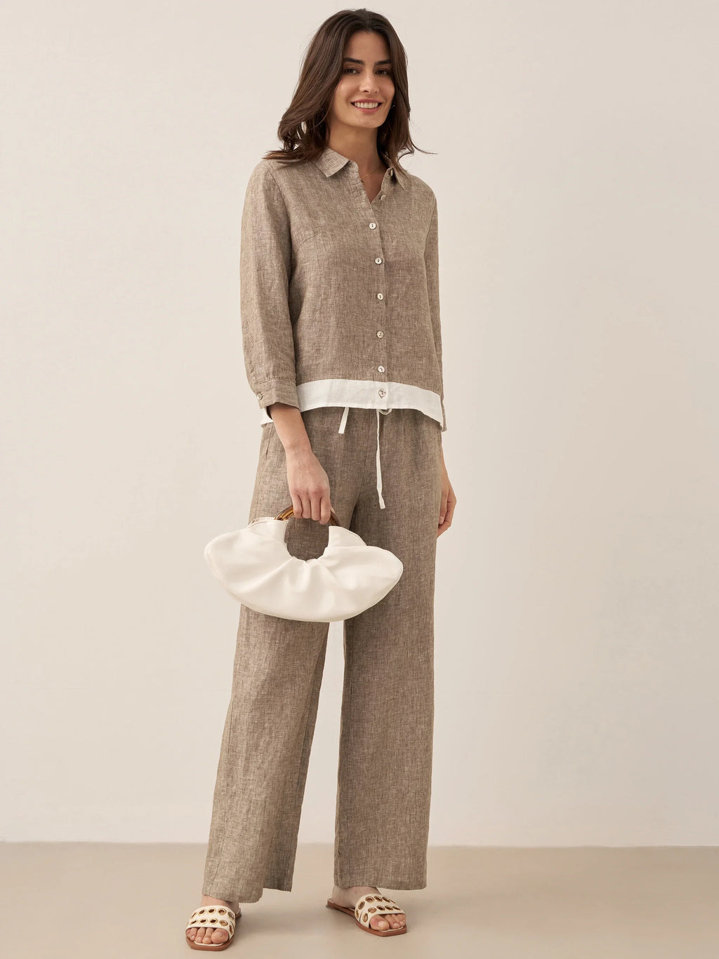 100% Linen Buttoned Closure Color-Blocked Shirt JANICE LINTICO