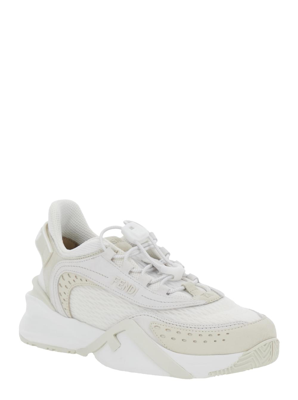Fendi Women 'Flow' White Sneakers With Toggle Closure And Logo Lettering On The Side In Tech Fabric Woman Luosophy