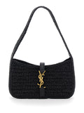 Saint Laurent Women 'Le 5 A 7' Black Mini Shoulder Bag With Single Shoulder Strap And Cassandre Plaque On The Front In Rafia Woman