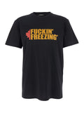 Dsquared2 Men Black Crewneck T-Shirt With Print On The Front And Logo Lettering On The Rear In Cotton Man