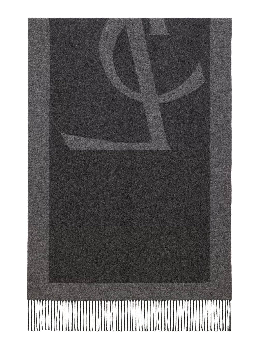 Saint Laurent Women Grey Scarf With Maxi Logo Lettering And Fringed Hem In Silk Woman