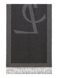 Saint Laurent Women Grey Scarf With Maxi Logo Lettering And Fringed Hem In Silk Woman