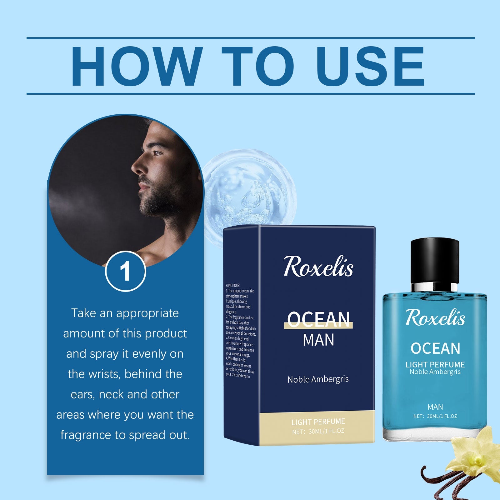 Ambergris Blue Ocean Perfume Men's Charm Atmosphere Permanent Light Fragrance Ocean Blue Notes