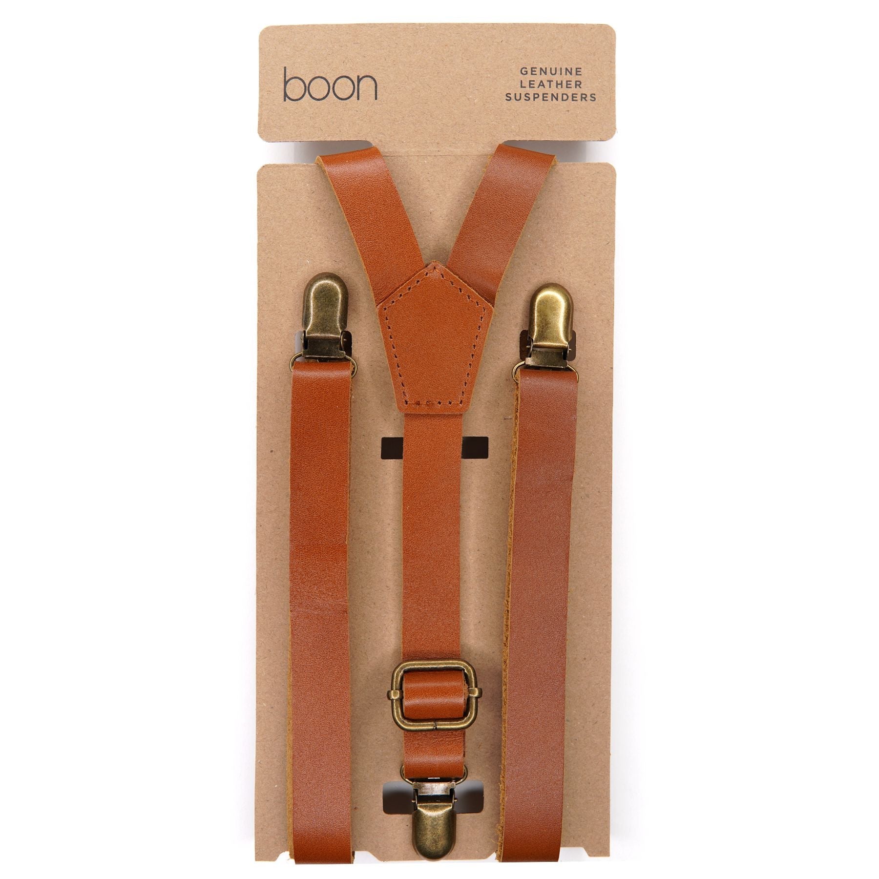 Tan Leather Suspenders - Choose your size Boon Ties