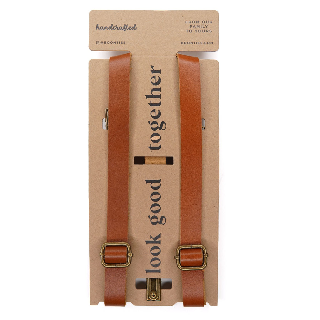 Tan Leather Suspenders - Choose your size Boon Ties
