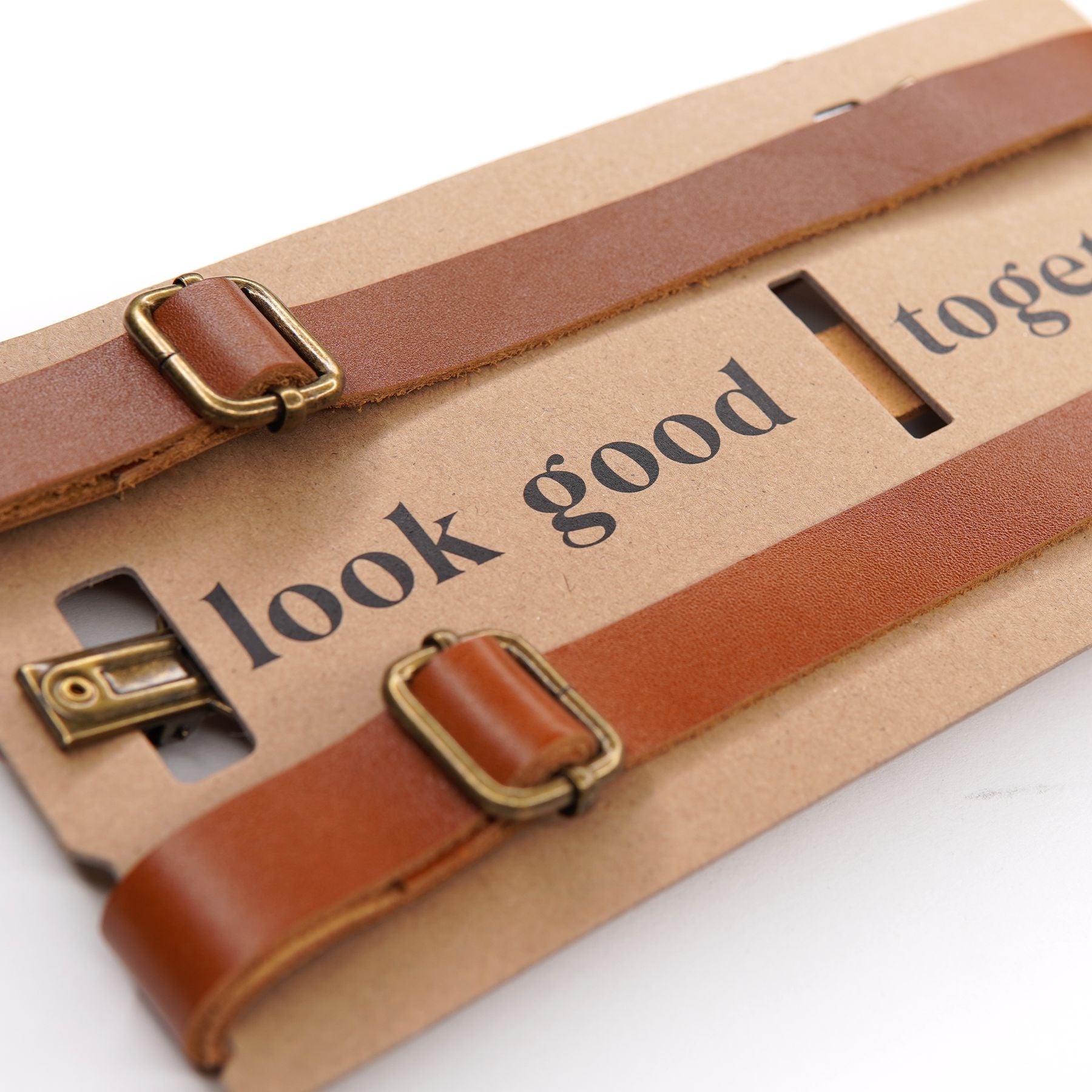 Tan Leather Suspenders - Choose your size Boon Ties
