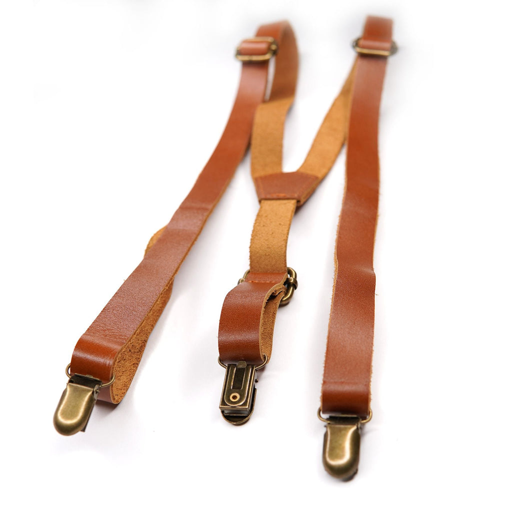 Tan Leather Suspenders - Choose your size Boon Ties