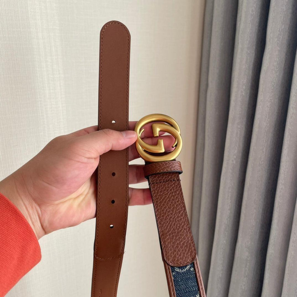 GUCCI Embellished coated-canvas and leather belt 'Brown/Blue' Banlieue91