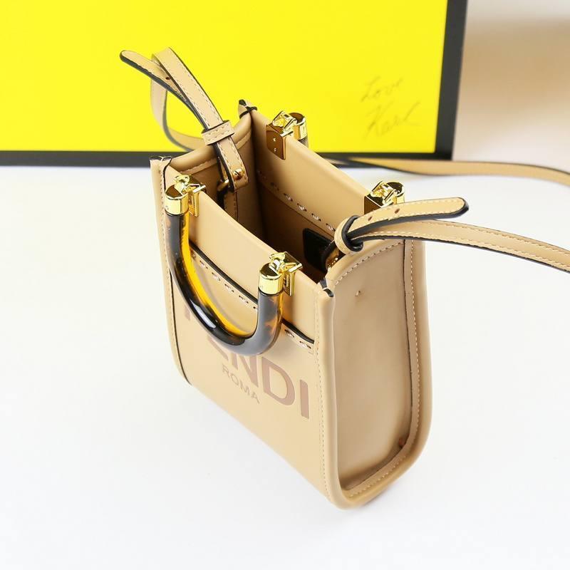 Fendi  Vitello King Plexiglass Logo Embossed Mini Fendi Sunshine Shopper Tote