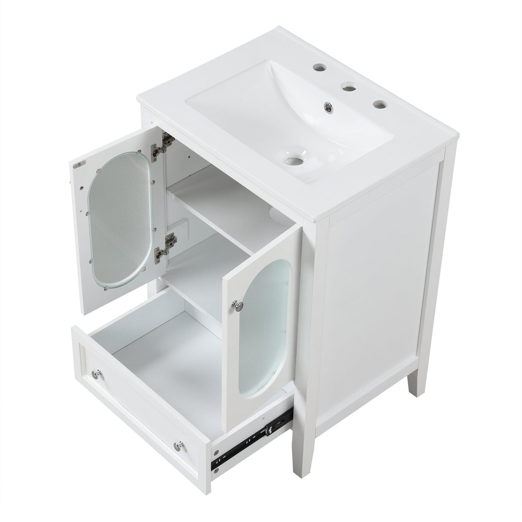 24" Bathroom Vanity with Sink, Bathroom Vanity Cabinet with One Drawer and Doors, Adjustable Shelf, Solid Wood and MDF, White