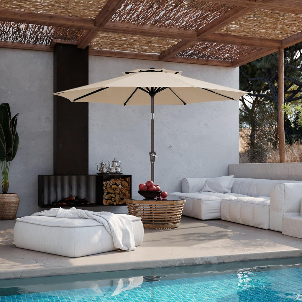 Beige Waterproof Two Tier Pushbutton Patio Umbrella