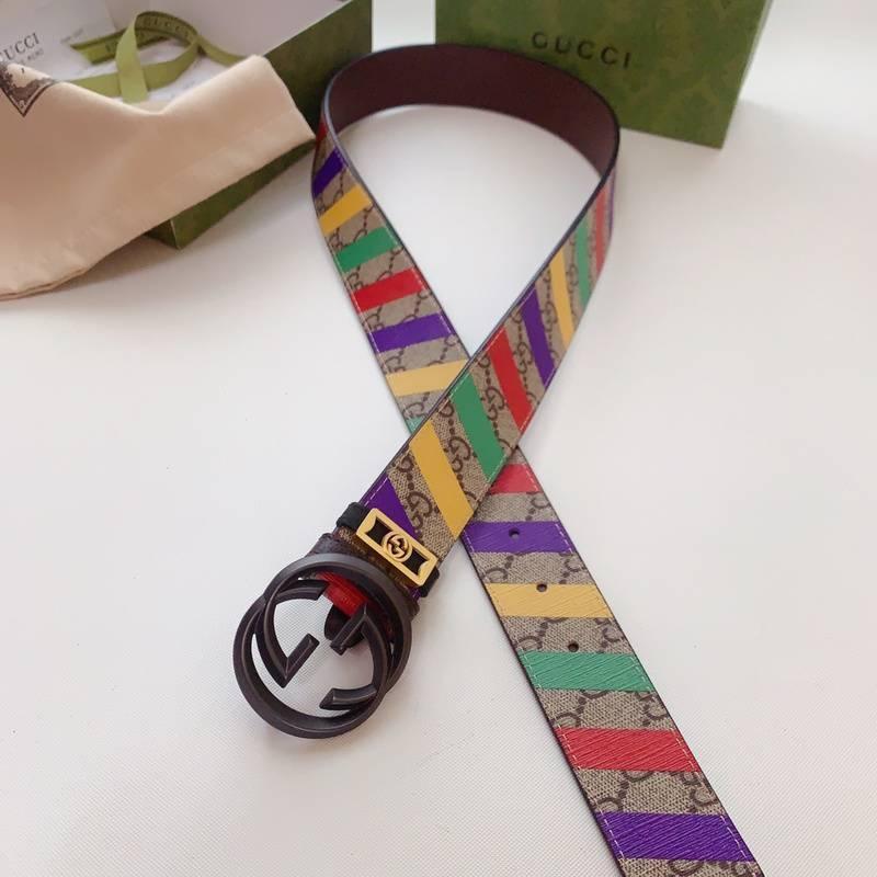 GUCCI Embellished coated-canvas and leather belt 'Multicolor' Banlieue91